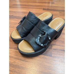 Naturalizer Leather Platform Wedge Mules- Size 9 M- Black Slip On Sandal